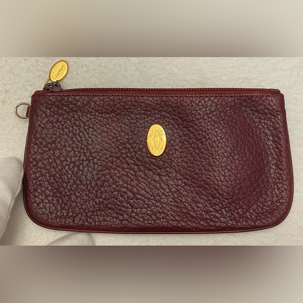 Cartier Burgundy Leather Pouch with Gold Logo